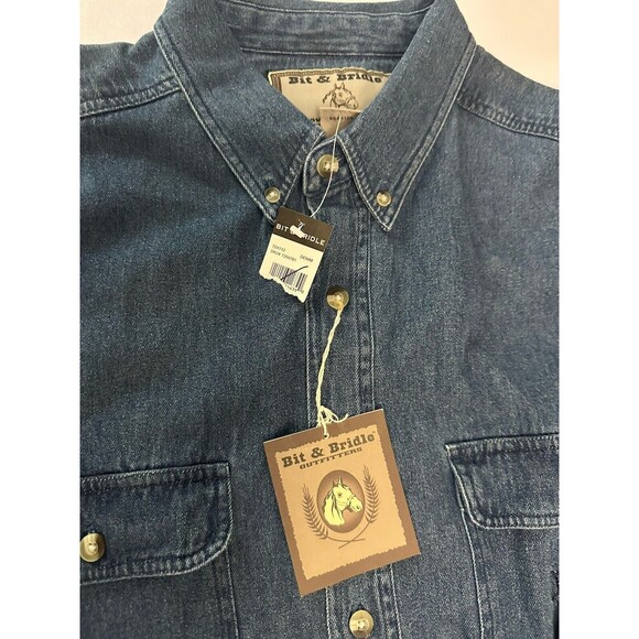NWT BIT & BRIDLE Men's Denim Button Down Long Sleeve Collared Shirt Size LT - Picture 4 of 4